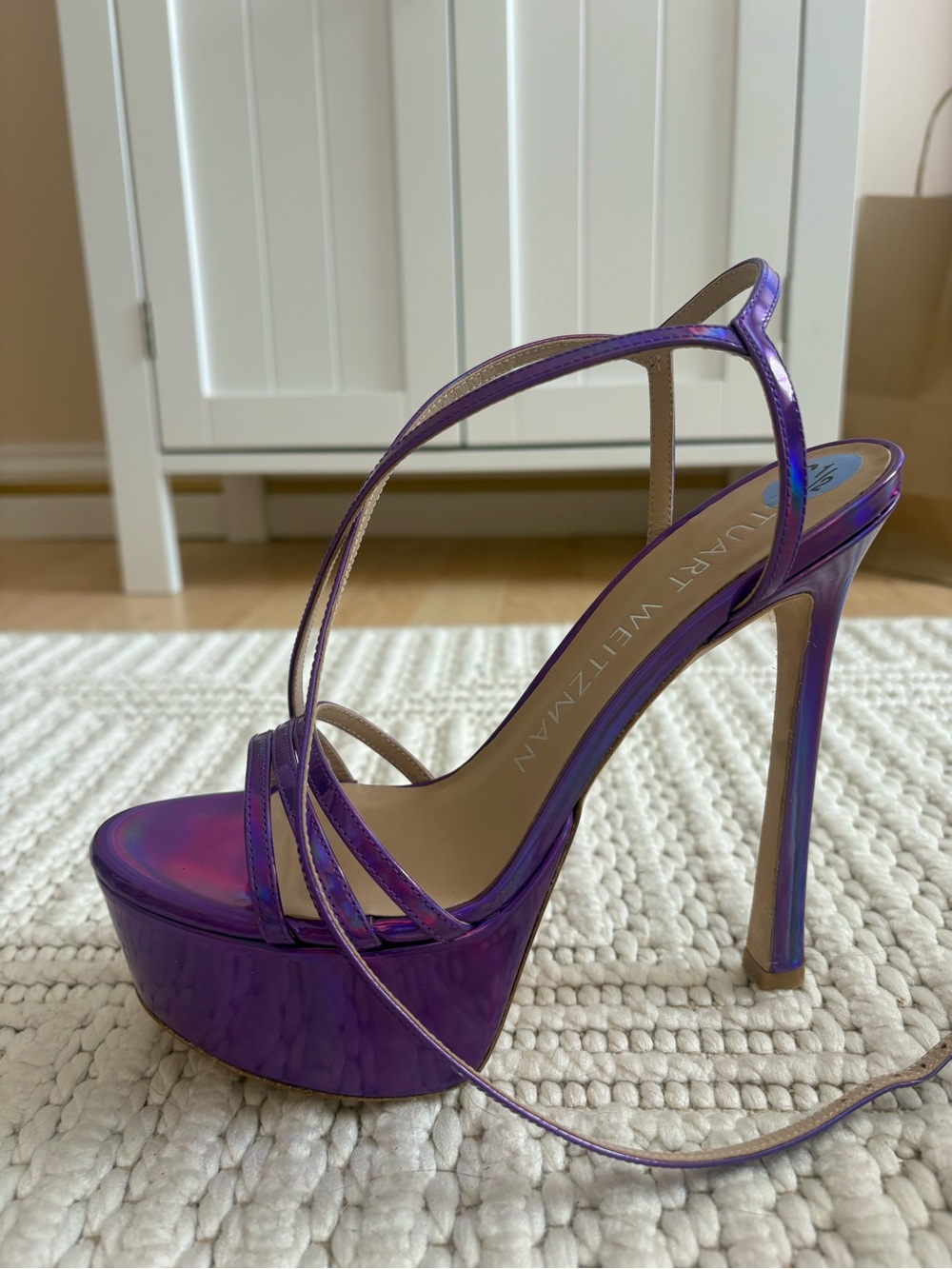 Stuart Weitzman Soirée 145mm Iridescent Purple Platform Sandals
